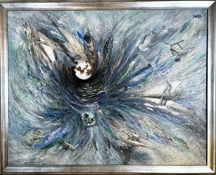 Gravitational Pull, 2024, mixed media, 30 x 24 in. / 76.2 x 60.96 cm.
