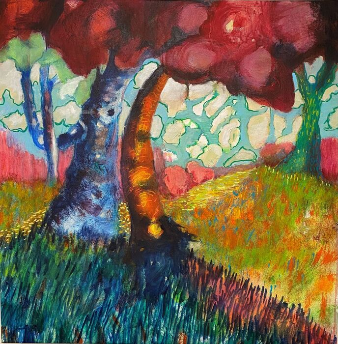 Coming Down to Joy, 2026, acrylic paint and marker, 24 x 24 in. / 60.96 x 60.96 cm.