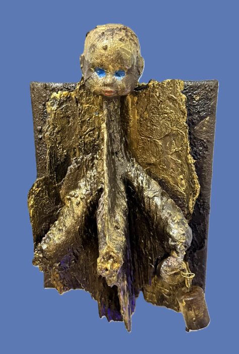 After the Bell, 2026, mixed media, 14 x 9 x 7 in. / 35.56 x 22.86 x 17.78 cm.