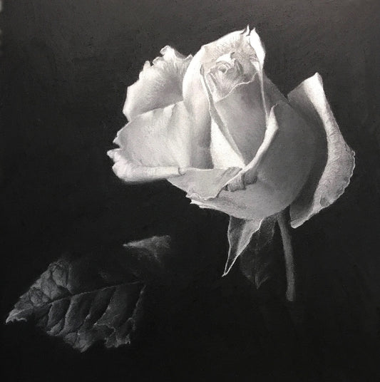 Ode to My Father, 2018, black and white charcoal pencil, 8 x 8 in. / 20.32 x 20.32 cm.