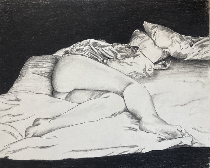 Eleanor Sleeps, 2025, charcoal, 14 x 17 in. / 35.56 x 43.18 cm.