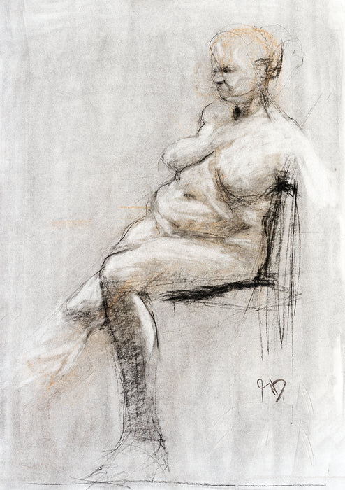 Slouching Seated Female Nude Leaning Back #234, 2016, charcoal and chalk pastel, 24 x 18 in. / 60.96 x 45.72 cm.