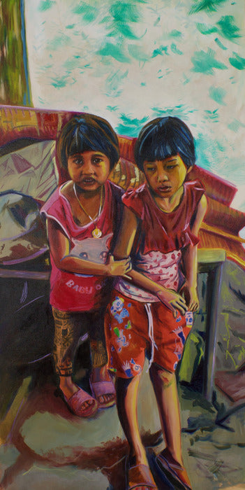 Thammarat Sisters, 2024, oil on canvas, 48 x 24 in. / 121.92 x 60.96 cm.