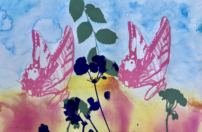 Pink Peace, 2026, dyed paper and silkscreen print, 12 x 16 in. / 30.48 x 40.64 cm.