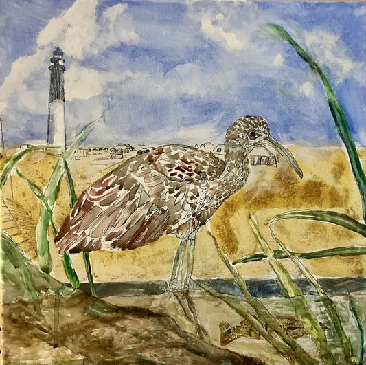 Limpkin Fishing, 2026, mixed media on canvas, 20 x 20 in. / 50.8 x 50.8 cm.