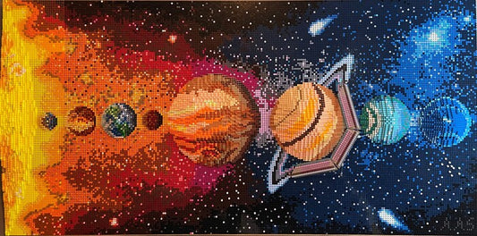 A Look Around the Neighborhood, 2023, LEGO elements on wood, 40 x 81 x 6 in. / 101.6 x 205.74 x 15.24 cm.