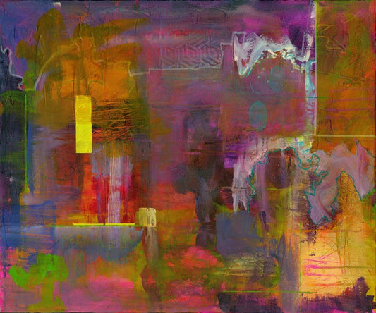 Between the Echoes, 2025, mixed media on canvas, 24 x 20 in. / 60.96 x 50.8 cm.