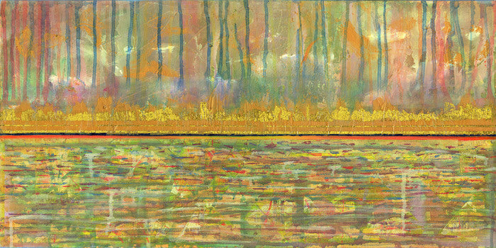 Shore at Golden Hour, 2023, mixed media on canvas, 15 x 30 in. / 38.1 x 76.2 cm.