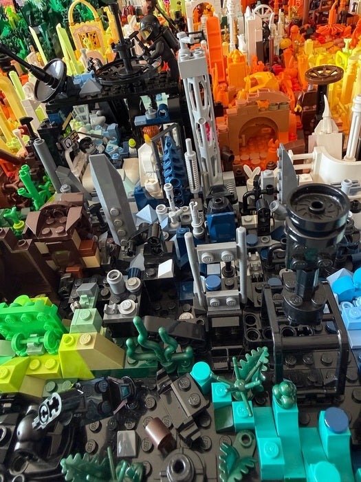 Waiting for Calvin, 2025, LEGO elements on wood, 40 x 50 x 7 in. / 101.6 x 127 x 17.78 cm.