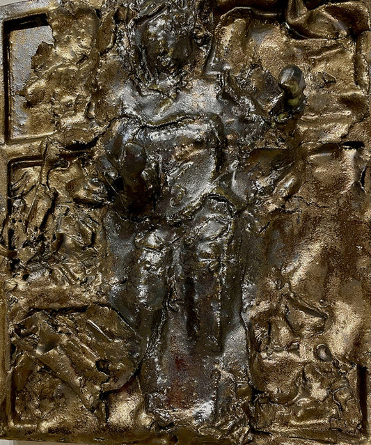 Another Station, 2023, glazed ceramic, 14 x 12 x 2 in. / 35.56 x 30.48 x 5.08 cm.
