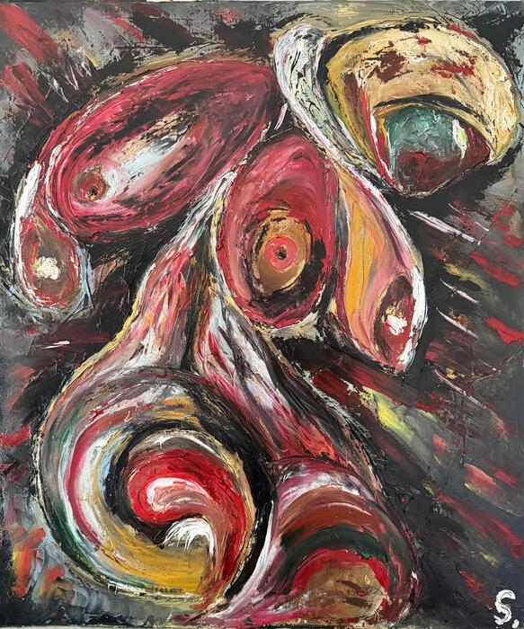 L'Hybridation de l'Être, 2026, oil on canvas, 70 x 60 cm. / 27.5 x 23.6 in.