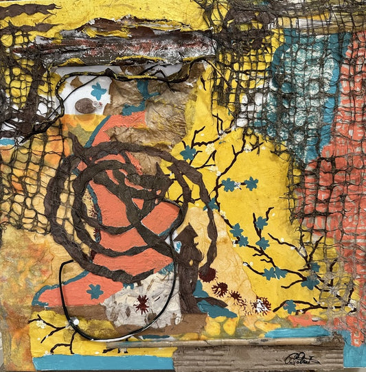 Look What Got Caught in the Net, 2026, mixed media, 18 x 18 in. / 45.72 x 45.72 cm.