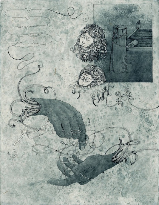 Weaving A Nest Of Guilt In My Mind With The Structure, 2026, etching, 18 x 14 in. / 45.72 x 35.56 cm.