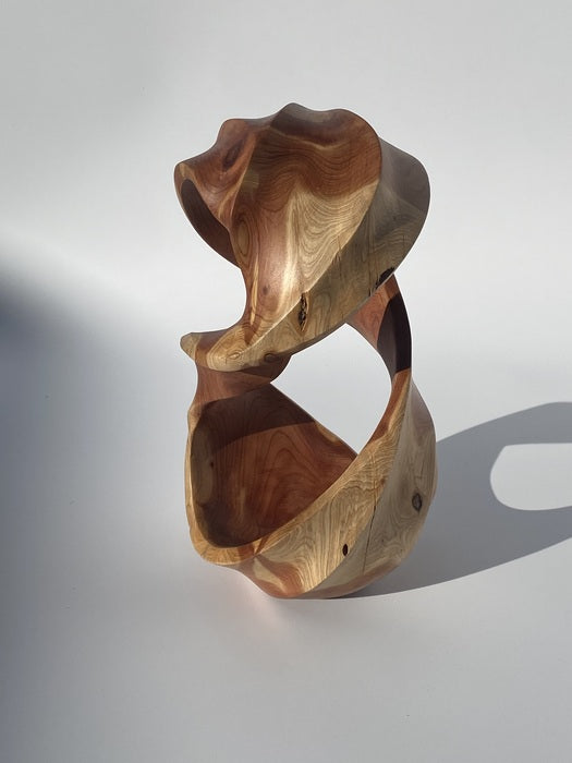 Entwined, 2026, wood, 9 x 5 x 5 in. / 22.86 x 12.7 x 12.7 cm.