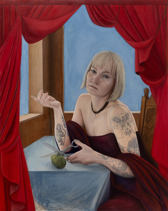 Portrait of a Lady Seated at a Window, 2026, oil on linen on panel, 50 x 40 in. / 127 x 101.6 cm.