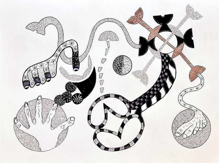 In Extermis, 2025, ink and acrylic on paper, 19 x 24 in. / 48.26 x 60.96 cm.