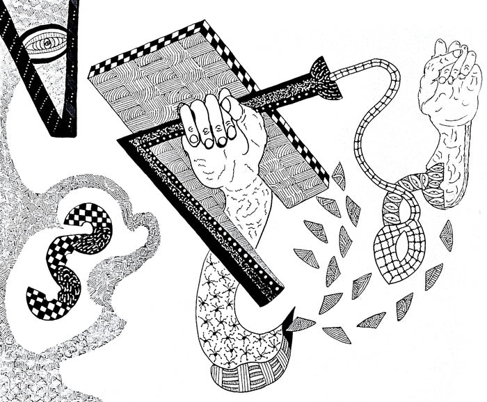 Resistance, 2025, ink and acrylic on paper, 19 x 24 in. / 48.26 x 60.96 cm.