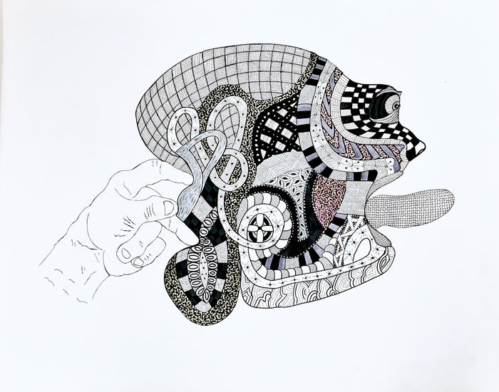 What A Tangled Web We Weave, 2025, ink and acrylic on paper, 19 x 24 in. / 48.26 x 60.96 cm.