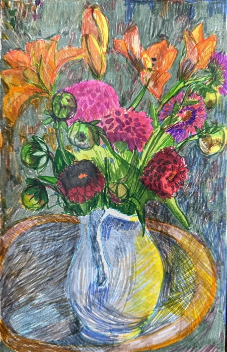 Flower Drawing 2, 2026, colored brush pens, 9 x 6 in. / 22.86 x 15.24 cm.