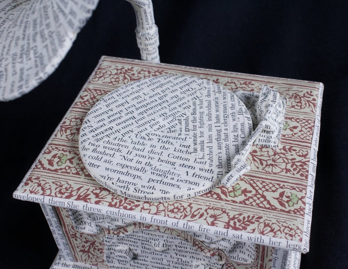 Antiquated Gramophone, 2026, sculpture and book art, 9 x 6.5 x 5 in. / 22.86 x 16.51 x 12.7 cm.