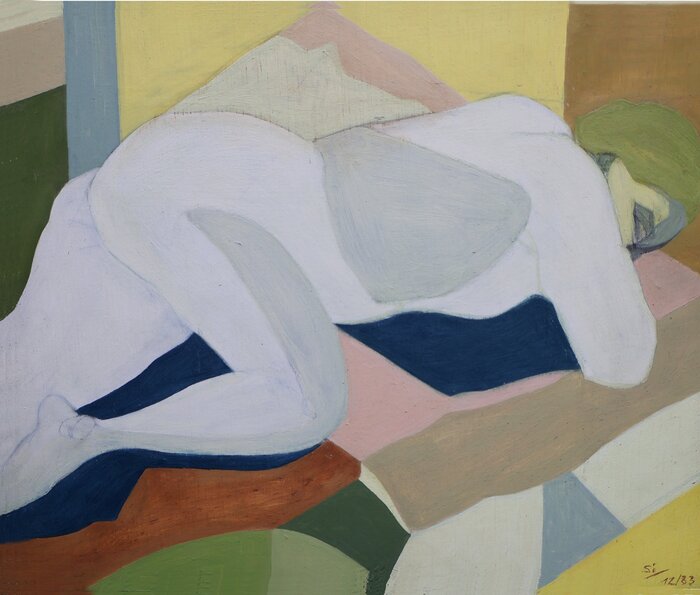 Lying Figure Cropped (Liegende Figur Angeschnitten), 1983, mixed media on plywood, 25 x 30 cm. / 9.8 x 11.8 in.