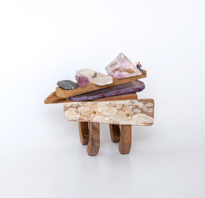 Isolation Island CUFF #5 w. Amethyst, 2025, mixed media, 3.5 x 5 x 3.5 in. / 8.89 x 12.7 x 8.89 cm.