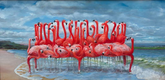 Flamingo Settee, 2025, oil, 12 x 24 in. / 30.48 x 60.96 cm.