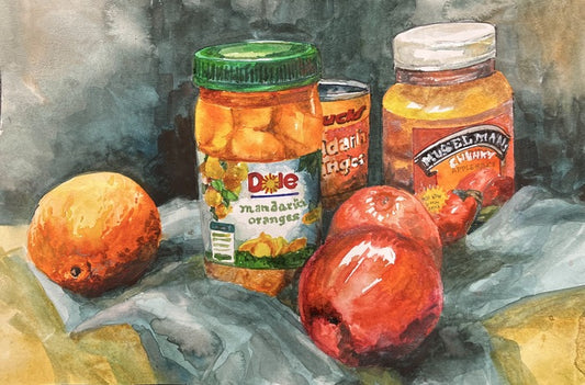 APPLES AND ORANGES, 2024, watercolor, 12 x 18 in. / 30.48 x 45.72 cm.