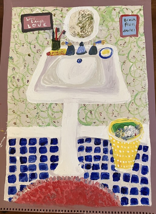 Bathroom Sink, 2023, mixed media on paper, 22 x 32 in. / 55.88 x 81.38 cm.