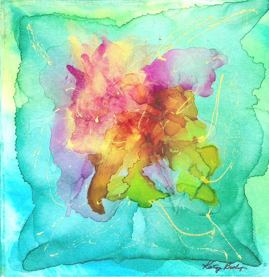 DIVE IN, 2025, alcohol ink on canvas, 12 x 12 in. / 30.48 x 30.48 cm.