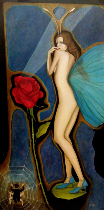 Blue Butterfly Girl, 2009, oil on canvas, 48 x 24 in. / 121.92 x 60.96 cm.