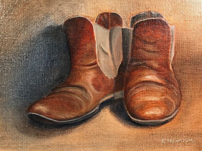 Boots, 2022, oil on linen, 6 x 8 in. / 15.24 x 20.32 cm.