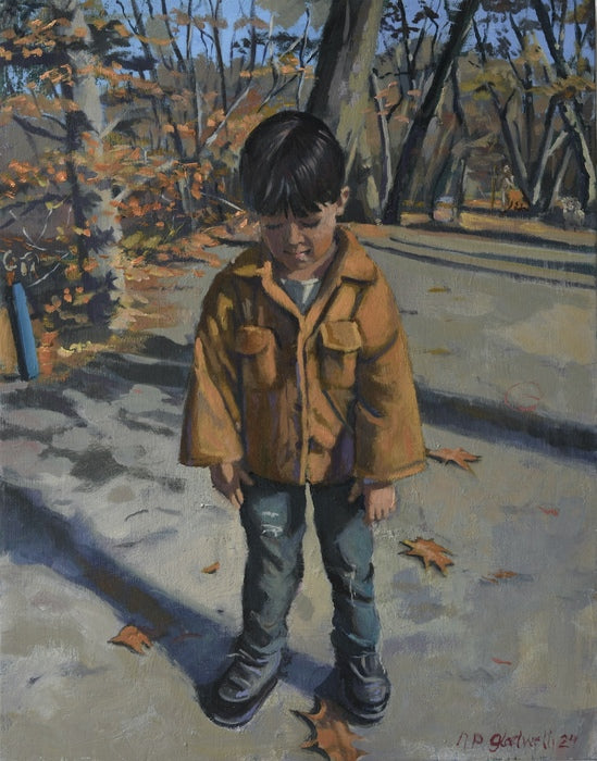 Boy in the Golden Fleece, 2024, oil on panel, 18 x 12 in. / 45.72 x 30.48 cm.