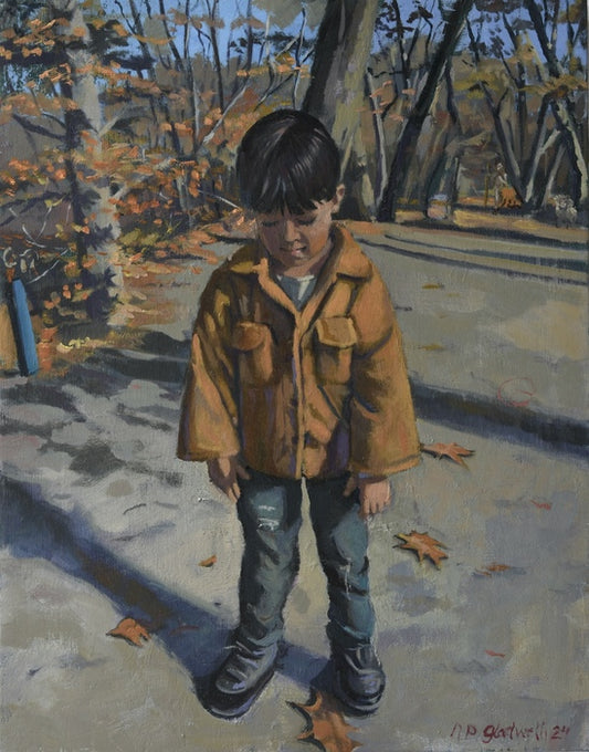 Boy in the Golden Fleece, 2024, oil on panel, 18 x 12 in. / 45.72 x 30.48 cm.