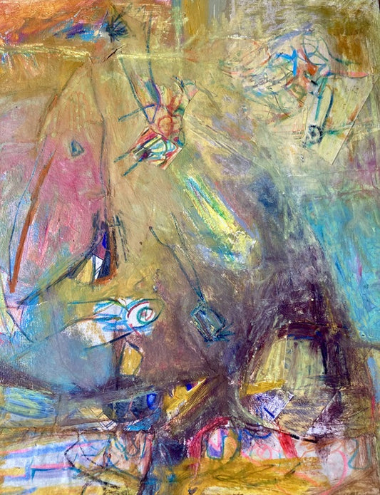 Cave Painting Icurus with a Red Bull, 2024, mixed media on paper, 17 x 14 in. / 43.18 x 35.56 cm.