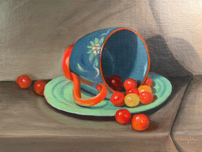 Cherry Tomatoes, 2022, oil on linen panel, 6 x 8 in. / 15.24 x 20.32 cm.