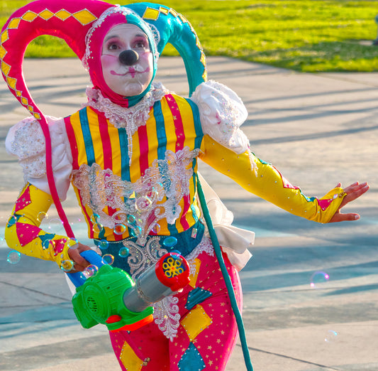 Clown with Bubble Leaf Blower, Venice Beach, June 23, 2024, 2024, archival pigment print, 22 x 17 in. / 55.88 x 43.18 cm.