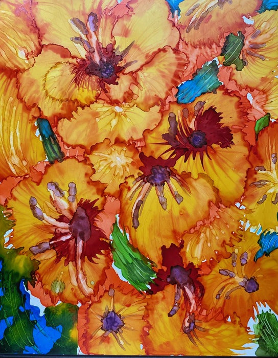 Daffodil Day, 2023, alcohol inks, 11 x 13 in. / 27.94 x 33.02 cm.