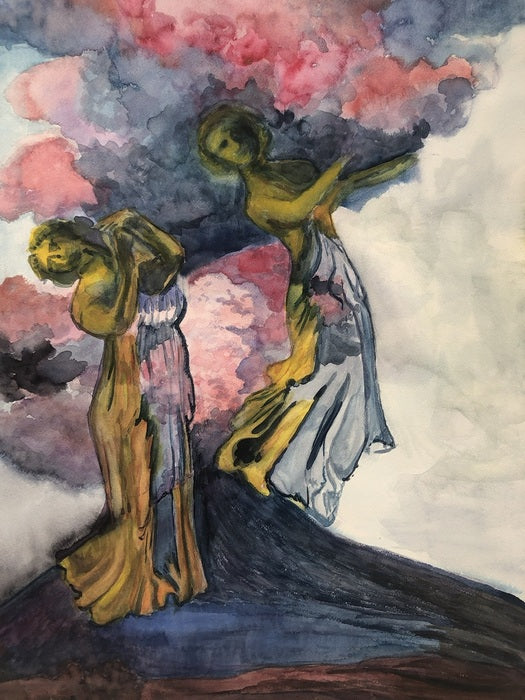 Dancing with Volcanos, 2022, watercolor on paper, 24 x 18 in. / 60.96 x 45.72 cm.