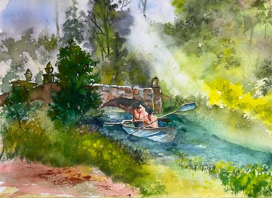 Dawn Canoe, 2023, watercolor, 11 x 15 in. / 27.94 x 38.1 cm.