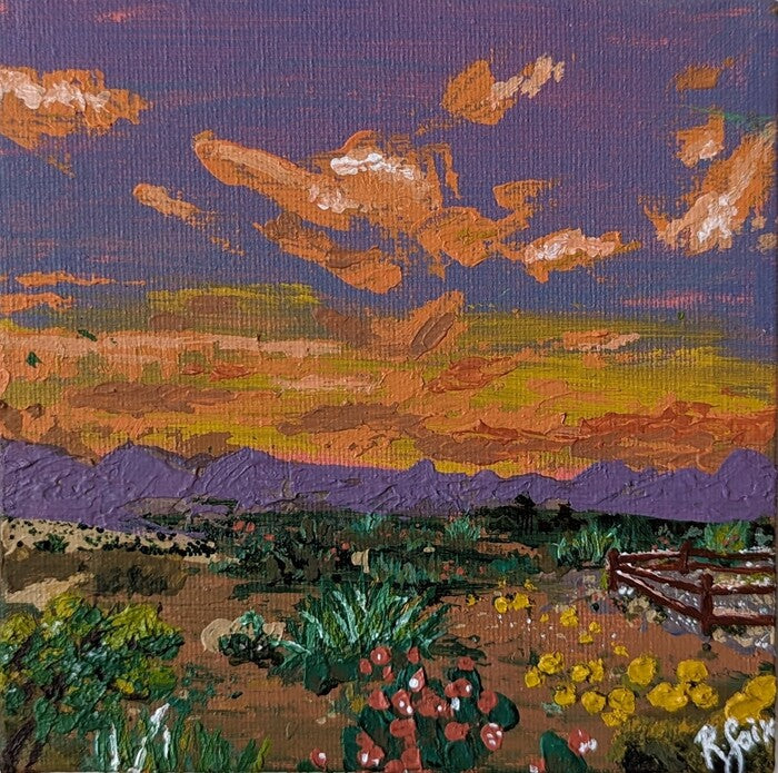 Desert Sunset, 2023, acrylic on canvas, 4 x 4 in. / 10.16 x 10.16 cm.