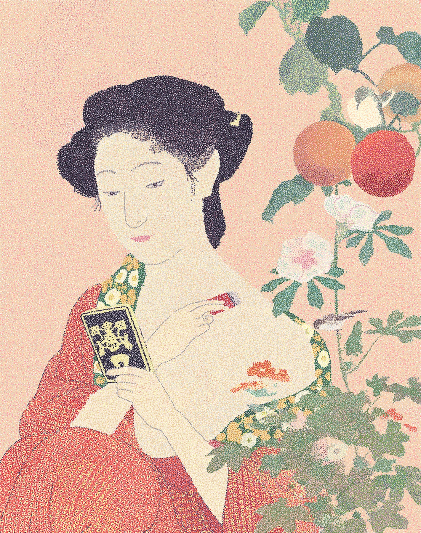 Geisha Applying Powder, 2019, digital painting, 26 x 22 in. / 66.04 x 55.88 cm.
