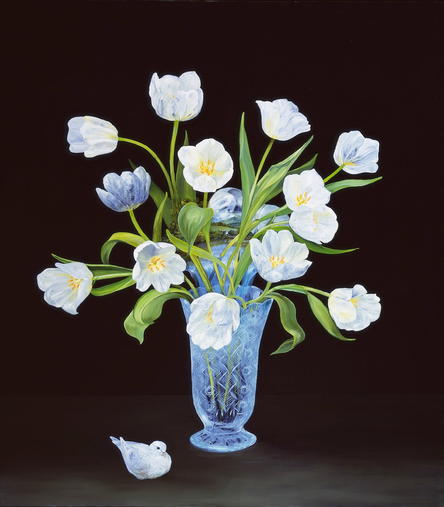 Dove White Tulips, 2014, oil, 54 x 66 in. / 137.16 x 167.64 cm.