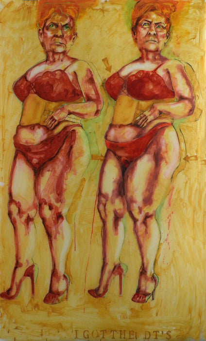 Emperor's New Clothes, 2024, mixed media on mylar, 72 x 36 in. / 182.88 x 91.44 cm.