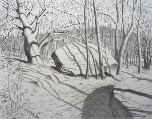 Enduring Rocks/Fleeting Shadows/Early Spring, 2022, lithograph, 12 x 16 in. / 30.48 x 40.64 cm.