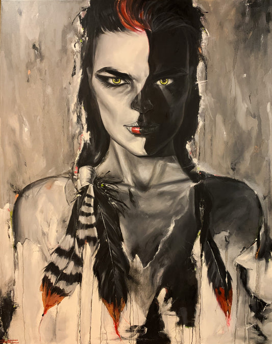 Warrior of Umbrage, 2024, oil on canvas, 60 x 48 in. / 152.4 x 121.92 cm.