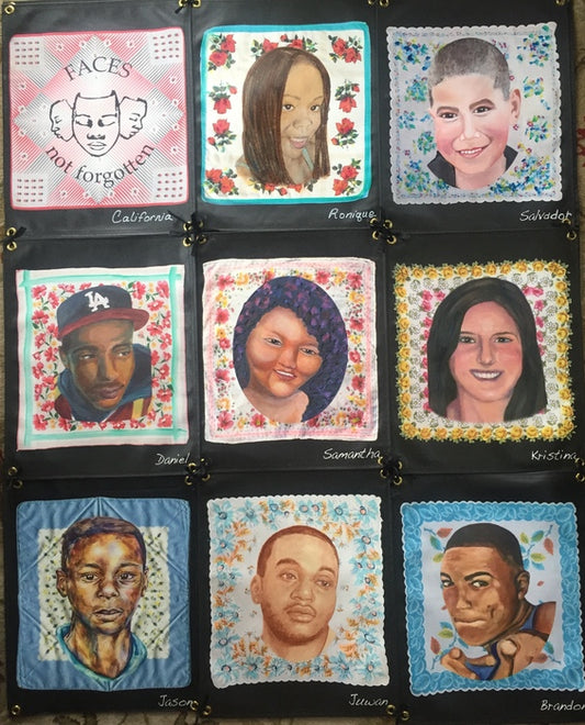 Faces Not Forgotten CA Quilt #2, 2020, mixed media, 5 x 4 ft. / 60 x 48 in.