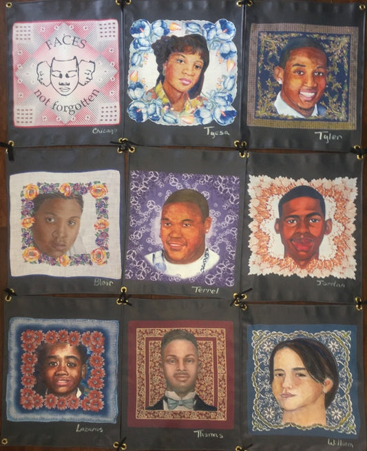 Faces Not Forgotten Chicago Quilt #1, 2017, mixed media, 5 x 4 ft. / 60 x 48 in.