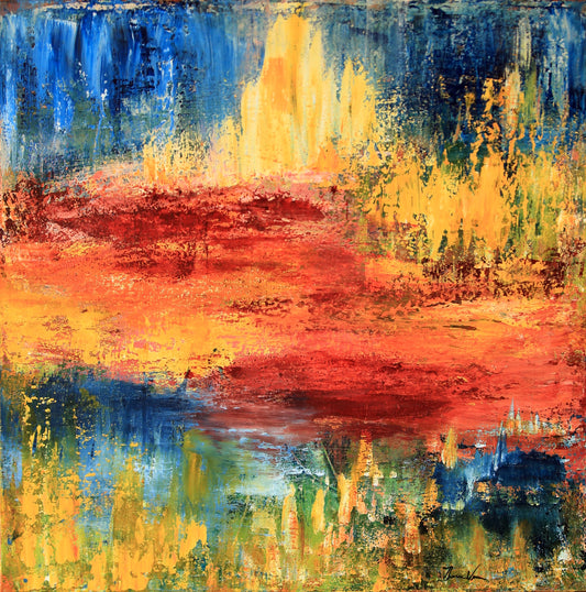 Fire and Rain 1, 2022, acrylic on canvas, 30 x 30 in. / 76.2 x 76.2 cm.