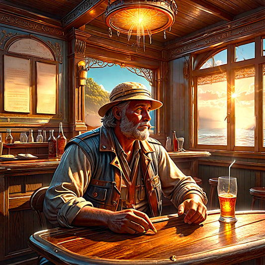 Fisherman at Bar, 2025, embroidery, 16 x 16 in. / 40.64 x 40.64 cm.